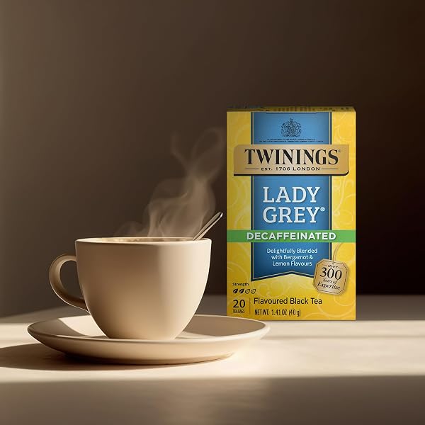 TWININGS DECAFFEINATED LADY GREY BLACK TEA INDIVIDUALLY WRAPPED BAGS, 20 CT