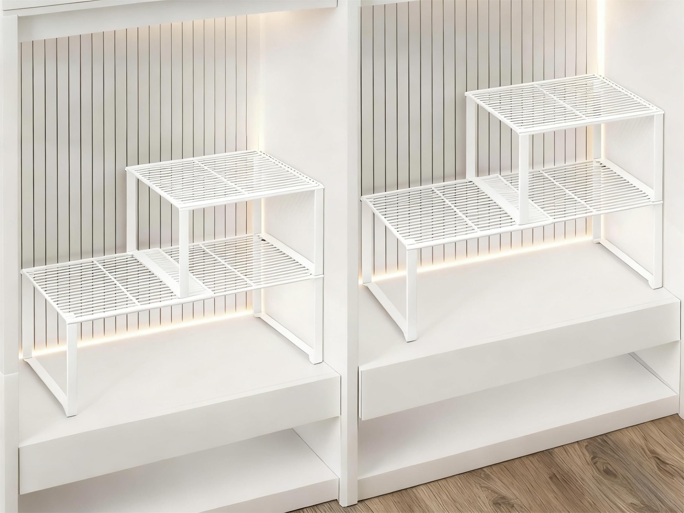 Photo 1 of **MISSING PARTS** HGZBS Extendable Metal Wire Shelf Organizer - Adjustable 15-24.4in Length, Stackable Storage Rack for Kitchen/Pantry/Bathroom/Shoe Cabinet/Tool Closet (4, White)