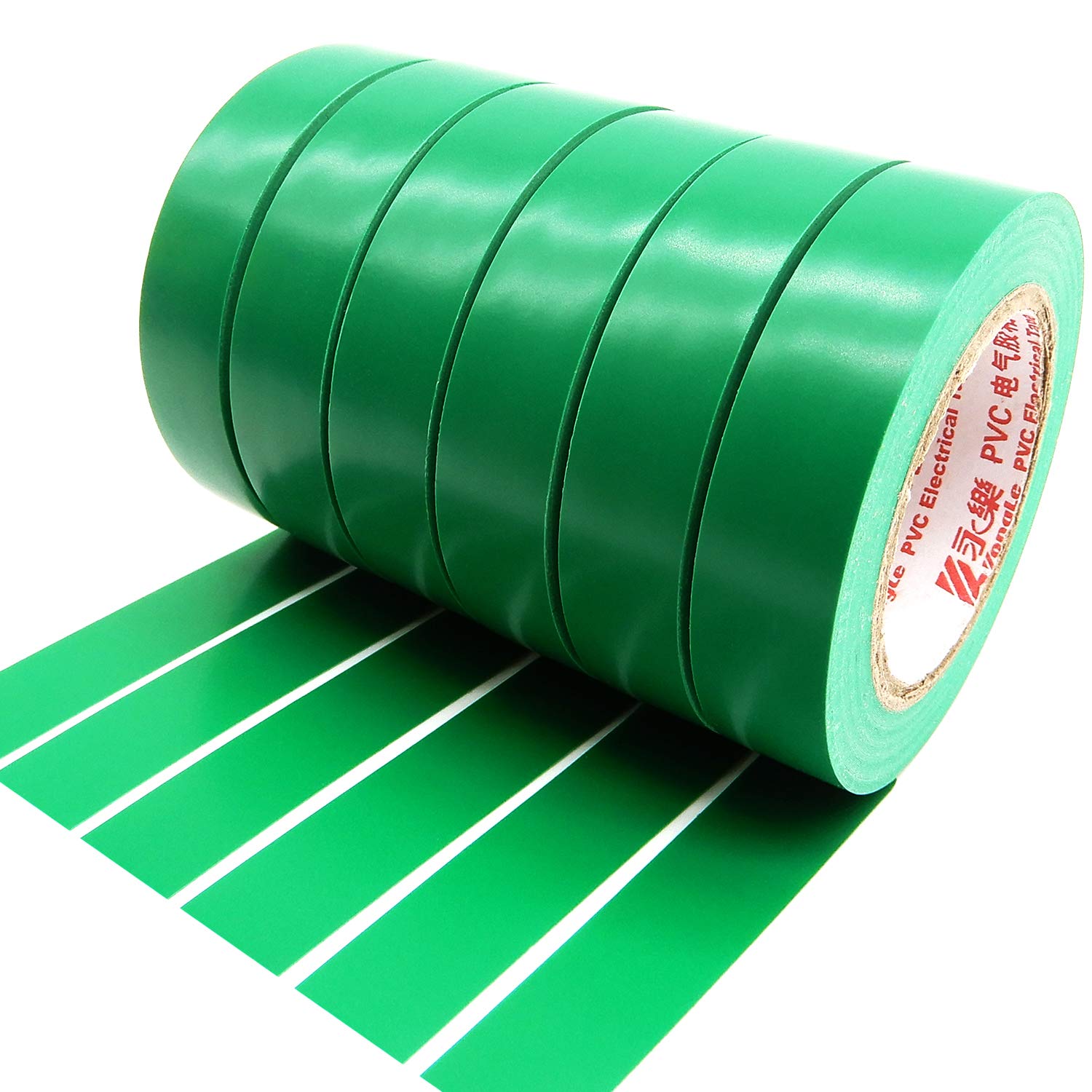 Maveek Electrical Tape 0.6 Inch 15M Green Electrical Insulation Tape, 50 Feet, 6 Pack