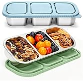 suhunide 3 Compartment Stainless Steel Snack Containers. | Reusable Snackle Box Container with Leakproof Lids Metal Bento Lunch Boxs Food Storage Containers for Travel Picnics Office