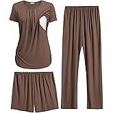 Ekouaer Maternity Nursing Pajamas Set 3 Piece Postpartum Lounge Breastfeeding Pjs Pregnancy Shorts & Pants S-XXL