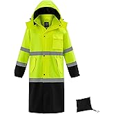 wantdo Hi Vis Rain Jacket Long Reflective Raincoat Waterproof with Carry Bag