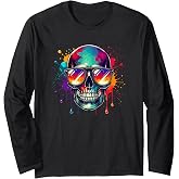Halloween Splash Art Skull Sunglasses Skulls Long Sleeve T-Shirt
