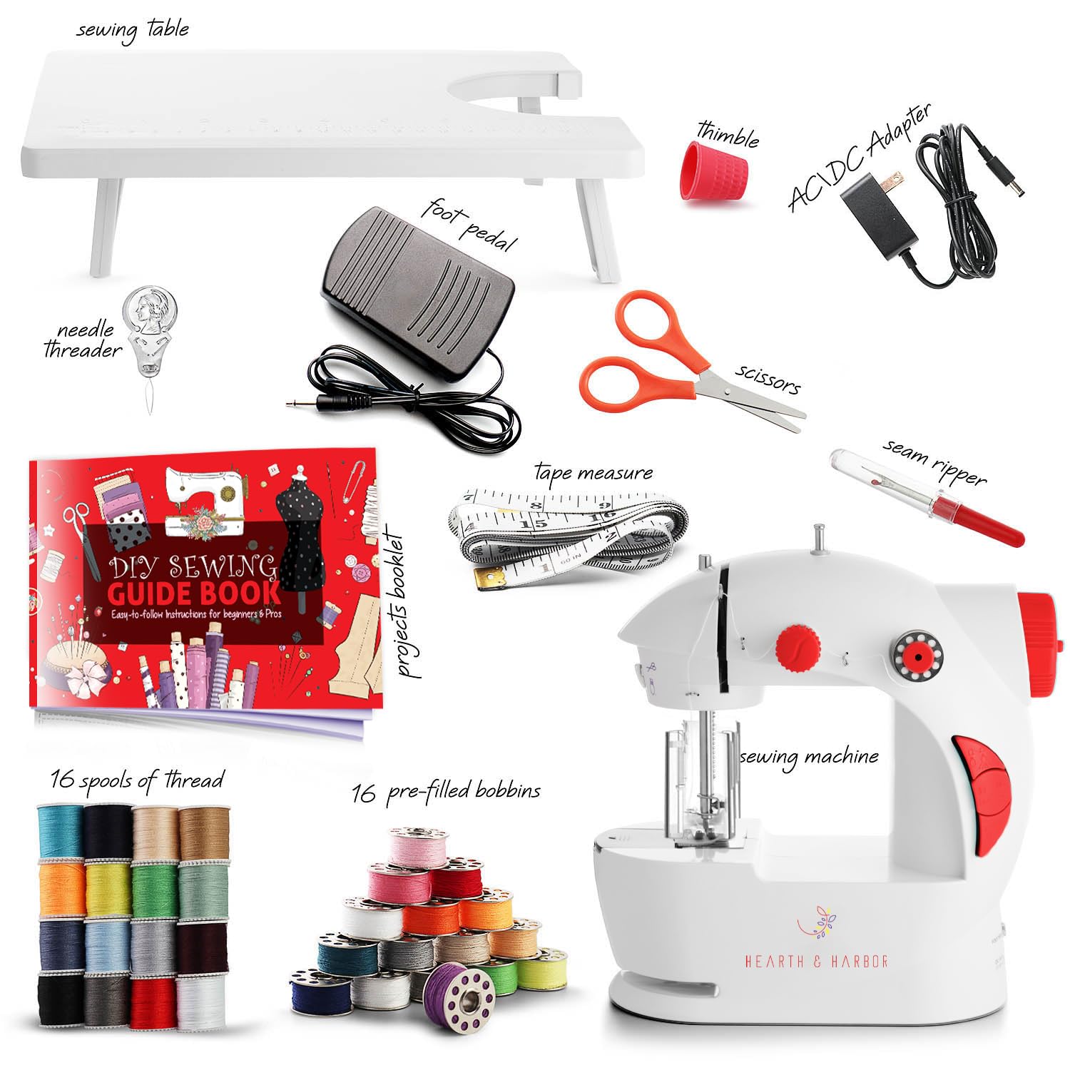 Mini Sewing Machine for Beginners Adult, 48-Piece Portable Sewing Machine, Dual Speed Adults and Kids Sewing Machines, Travel Beginner Sewing Machines with Sewing Kit and Book