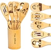 The Office Wooden Spoons Set, TV Show Merchandise Gifts for Fans, 6 Piece Kitchen Utensils with Holder, Non-Stick, Cooking and Serving, Housewarming Decor Present for Women/Mom
