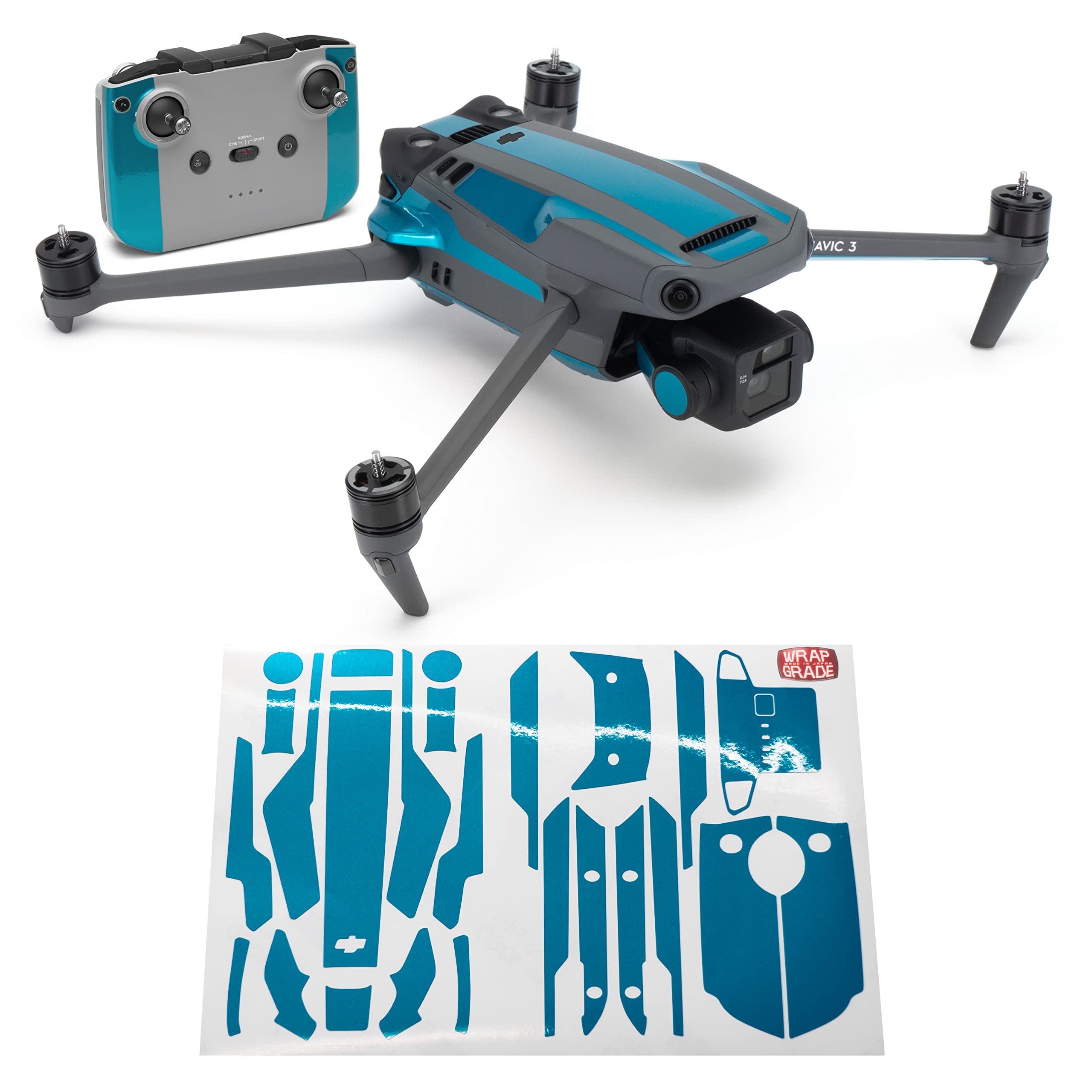 WRAPGRADE Partial Skin Stickers Compatible with Mavic 3 / Mavic 3 Classic Accent Color (CARIBBEAN BLUE) — image 1