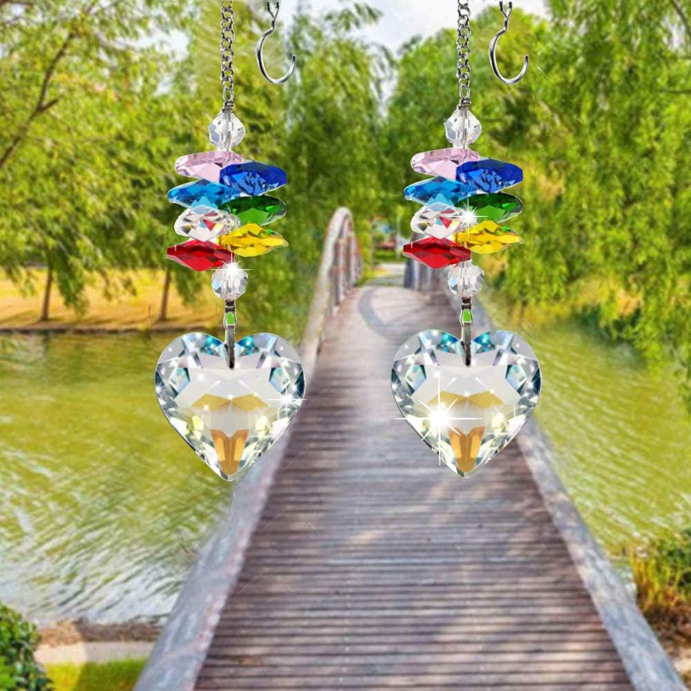 SunAngel Crystal Heart Prisms Pendants & Chandelier Suncatchers Prisms Hanging Ornament Prisms Rainbow Crystal Pendants (2pcs AB Color Heart Pendants)