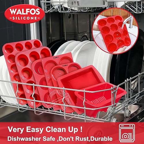 Walfos Silicone Muffin Pan Set of 3, Including Regular 12 Cups