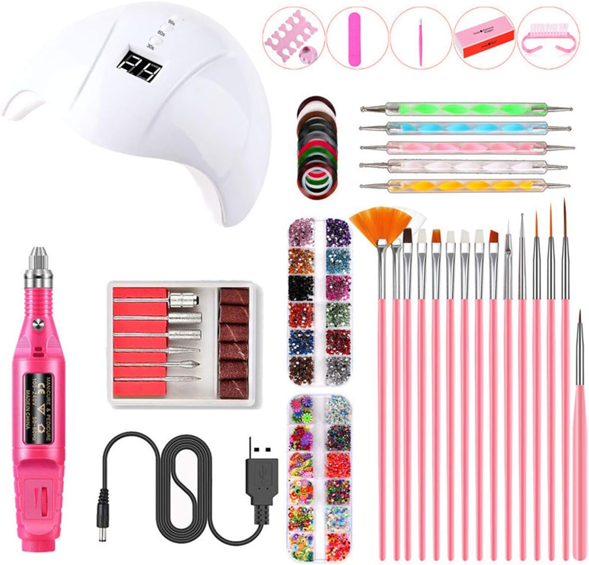 Practical Portable 36W UV LED Lamp Dry Nail Kit Manicure Nail Tool Set Acrylic Nail Tools Kit For Home DIY Nail Art