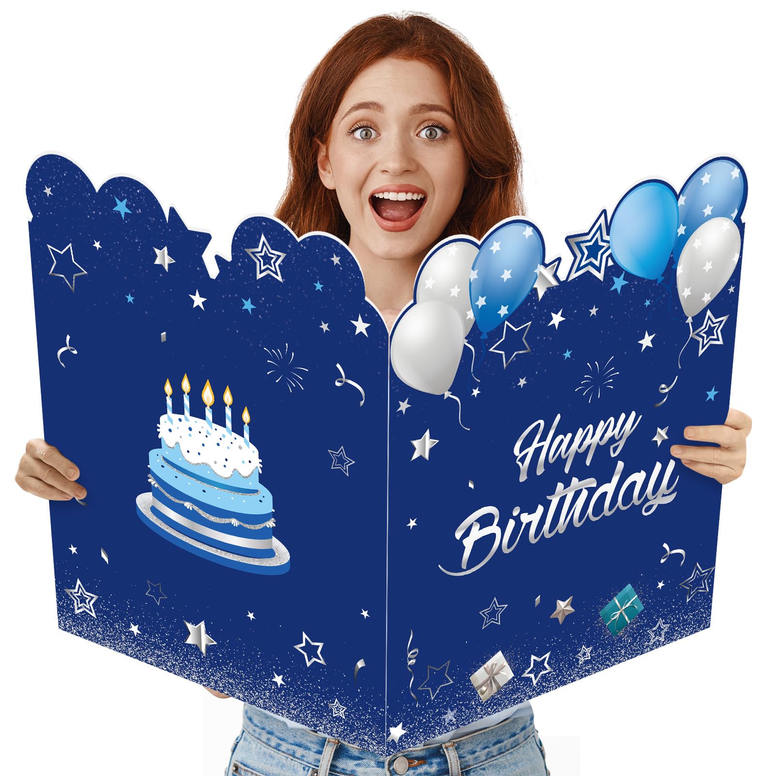 Photo 1 of Capoda Jumbo Birthday Card 25 x 16 Inch Giant Guest Book Blue Boy Extra Large Happy Birthday Greeting Card Decorations Gifts for Party Supplies