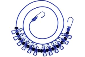AIKESIWAY Portable Travel Clothesline, Adjustable Elastic Travel Camping Retractable Clothesline with 12pcs Clips for Outdoor and Indoor Use (Blue)
