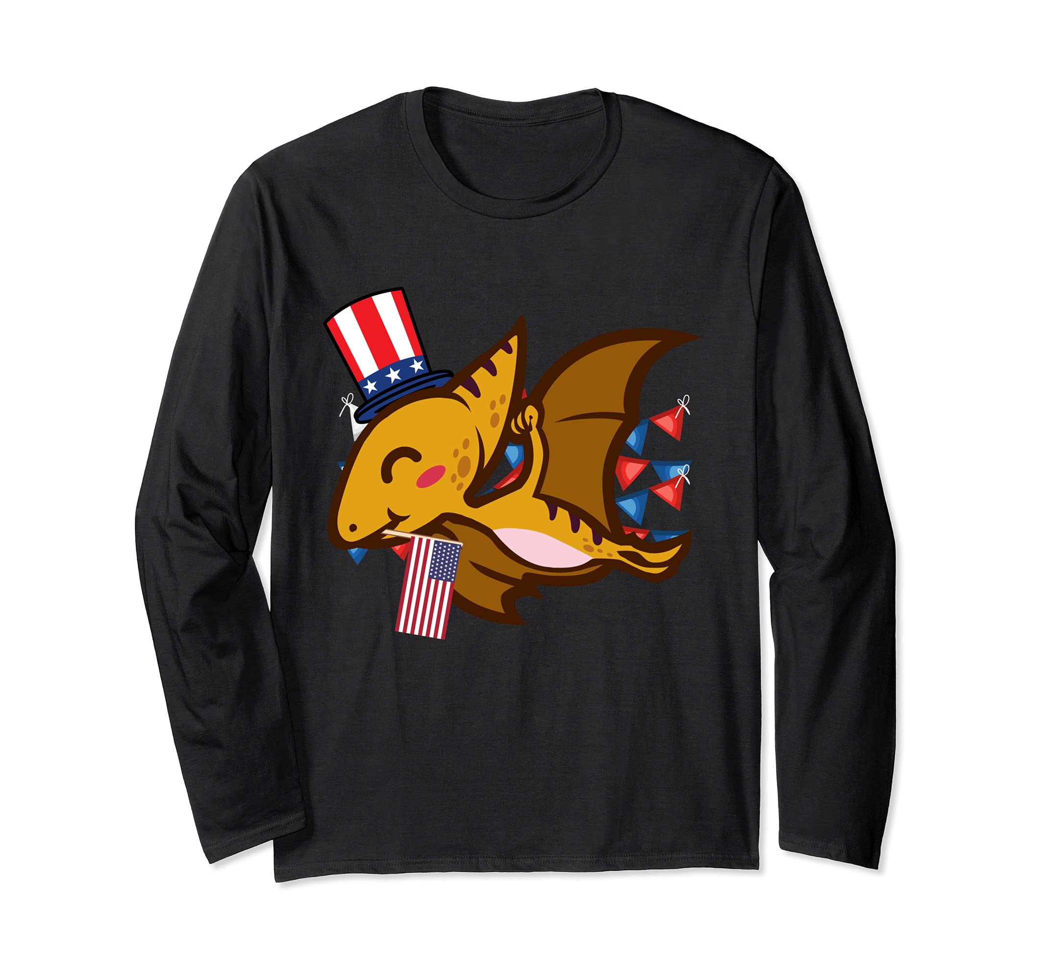 America 4th of July Independence Day Pterosaur Dinosaur Long Sleeve T-Shirt