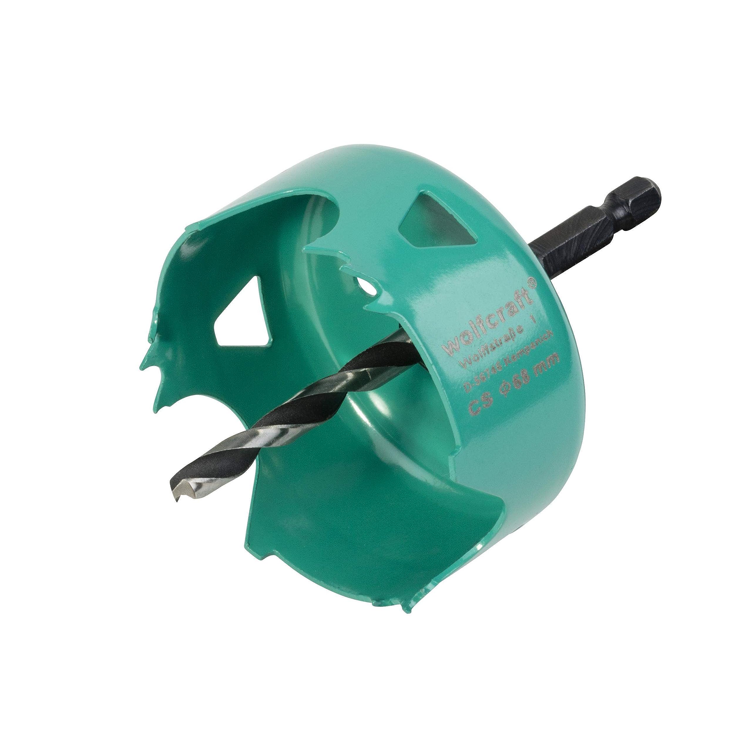 wolfcraft Carbon Steel Hole Saw, Ø 68 mm I 5968000 I for Electrical and Plumbing installations in Wood and Drywall Materials
