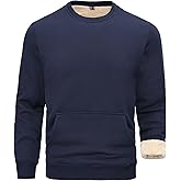 STICKON Mens Warm Sherpa Lined Sweatshirts Fleece Crewneck Sweater Winter Thermal Pullover with Kangaroo Pocket