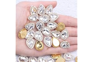 KDCQAH 30Pcs Sew On Rhinestone Tear Drop Crystal Glass Rhinestone Metal Flatback Embellishment DIY Crafts Gems for Costume Dress Wedding Crafting (02 Crystal, 10 * 14mm)