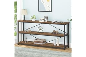 LVB Rustic 3 Tier Entryway Table, Industrial Long Wood Sofa Table Behind Couch,Farmhouse Narrow Console Table with Storage Shelf, Modern Hallway Entry Table for Foyer Living Room, Rustic Brown, 63