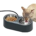 Heated Cat Bowl, Outdoor Heated Pet Bowl with Double Stainless Steel Bowl 24 OZ, Heated Water Food Bowl for Cat Pet, Thermal Pet Bowl Provide Drinkable Water and Hot Food in Winter