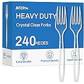 240 Count Extra Heavy Duty Clear Plastic Forks, Solid and Durable Premium Disposable Forks - BPA-Free & Heat Resistant Plastic Cutlery Utensils for Parties, Events and Everyday Use