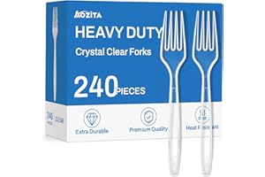 AOZITA 240 Count Extra Heavy Duty Clear Plastic Forks, Solid and Durable Premium Disposable Forks - BPA-Free & Heat Resistant Plastic Cutlery Utensils for Parties, Events and Everyday Use