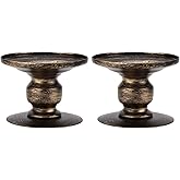 2 Pcs Vintage Pillar Candle Holders, Metal Candleholder Retro Pedestal Pillar Stands Candlestick Holders for Home Decor, Wedding Centerpieces, and Special Occasions
