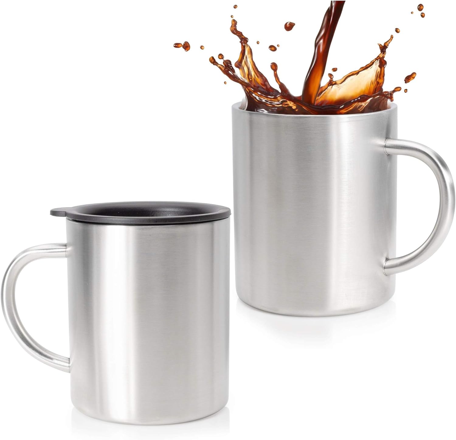 Amazon ステンレススチールコーヒーマグのセット2 二重壁断熱コーヒーMug with Lid 14オンス ステンレススチール