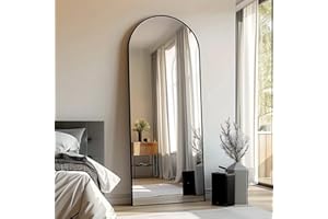 Dewfig 71"*26" Full Length Mirror Arched Gold Mirror Full Length with Stand, Large Floor Length Mirror, Big Full Body Mirror Wall Mirror Hanging Mirror for Bedroom, Living Room, Black