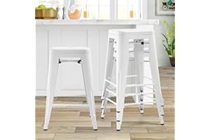 BLKMTY Metal Stools Set of 4 Stoolseating 24 Inch Bar Stools Counter Height Barstool Stackable Barstools Outdoor Patio Bar Stool Home Kitchen Dining Stool Backless Indoor Bar Chair, White