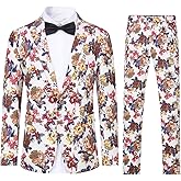Cloudstyle Mens 2 Piece Suit Notched Lapel Sport Coat Floral One Button Slim Fit Tweed Suit