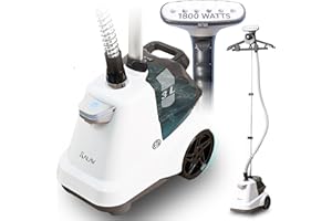 SALAV Heavy Duty Commercial Full-Size Garment Steamer with Foot Pedals and Extra Large 3L (101.5 oz) Water Tank, 1800 watts, 90+min of Continuous Steam (White)