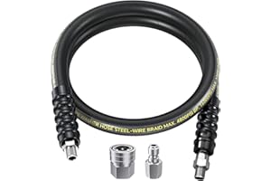 POHIR 4FT Pressure Washer Whip Hose 4800psi 3/8'' Steel Wire Braided with 3/8'' Quick Connect Plug, Reel Connector Jumper Hose for Pressure Washing (4800PSI, 4FT)