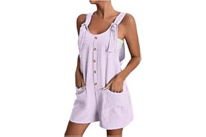 BOXIACEY Summer Overalls for Women 2024 Sleeveless Adjustable Knot Straps Shorts Overall Beach Romper with Pockets