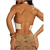RoseSeek Women's Backless O Ring Halter Tops Cut Out Sleeveless Tie Front Crop Top Party Clubwear