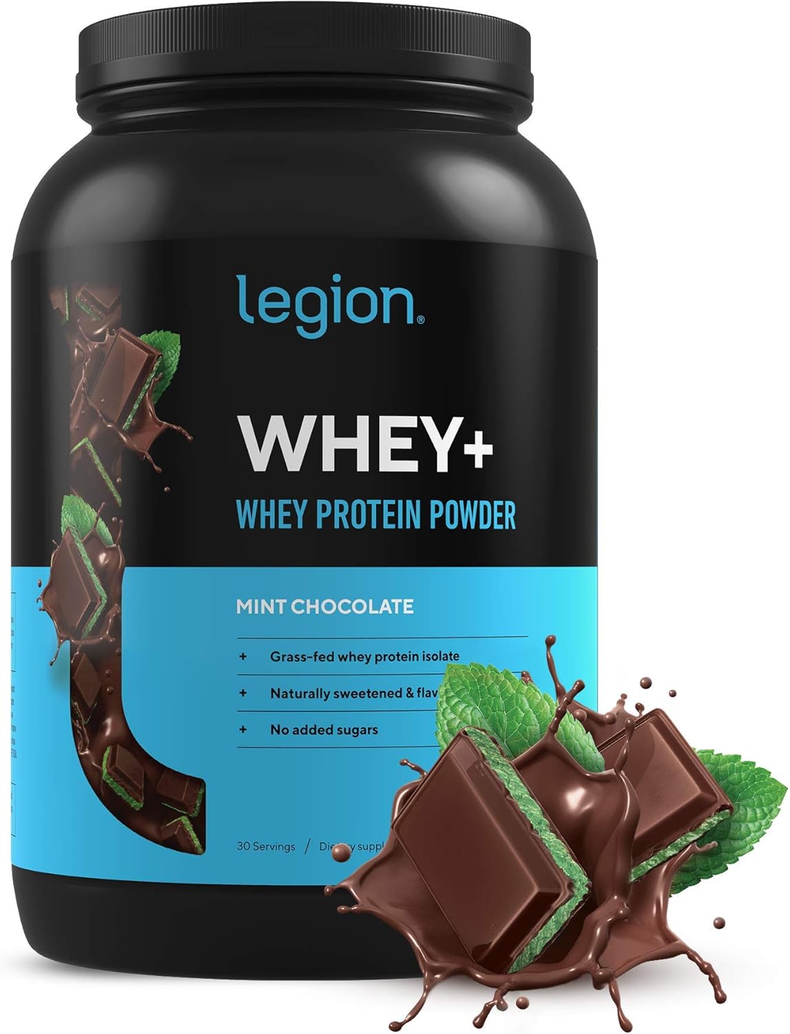 Legion Whey+ Whey Isolate Protein Powder from Grass Fed Cows - Low Carb, Low Calorie, Non-GMO, Lactose Free, Gluten Free, Sugar Free. Great For Weight Loss & Bodybuilding, 30 Servings (Mint Chocolate)