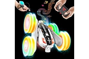 ENERHAMP Remote Control Car - Double-Sided 360° Rotating, 4WD, 2.4GHz Rechargeable with LED Light and Music, RC Stunt Cars Toy for Boys and Girls on Birthdays Orange
