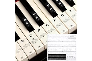 Amabro Waterproof Piano Stickers for 37/49/54/61/88 Key, Transparent Removable Piano Keyboard Letters, Reusable Piano Keyboard Note Labels Piano Stickers for Beginners(Black)