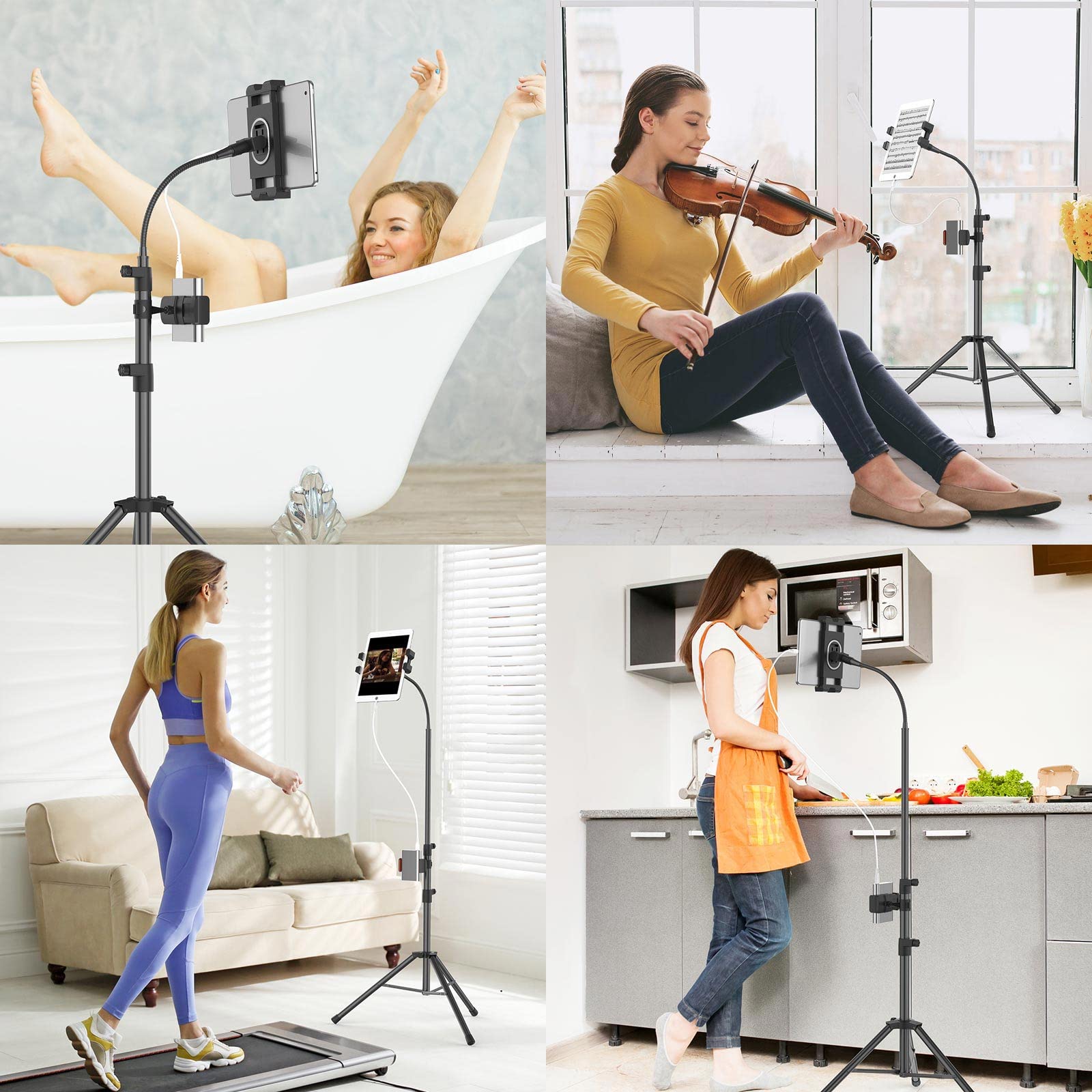 Tripod Stand for Ipad,Gooseneck 65-inch Floor Stand for Tablet,Floor Stand for iPad Tripod with 360° Rotating Mount for Mini, Air, Pro and All 4.7-11.9 Inch Tablet and Phone