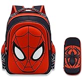 Telifor Cartoon Spider Schoolbag with Pencil Case - 3D, Waterproof, Large-Capacity for Primary School Boys (15in)