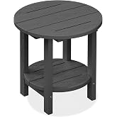 SERWALL Round Outdoor Side Table, HDPE Small Adirondack End Table,2-Tier Patio Side Table for Backyard Pool Porch Garden Lawn, Gray