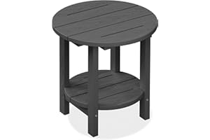 SERWALL Round Outdoor Side Table, HDPE Small Adirondack End Table,2-Tier Patio Side Table for Backyard Pool Porch Garden Lawn, Gray