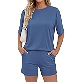 PRETTYGARDEN 2026 Women's Summer 2 Piece Sets Casual Lounge Set Short Sleeve Tops Shirts Shorts Travel Beach Vacation Outfits