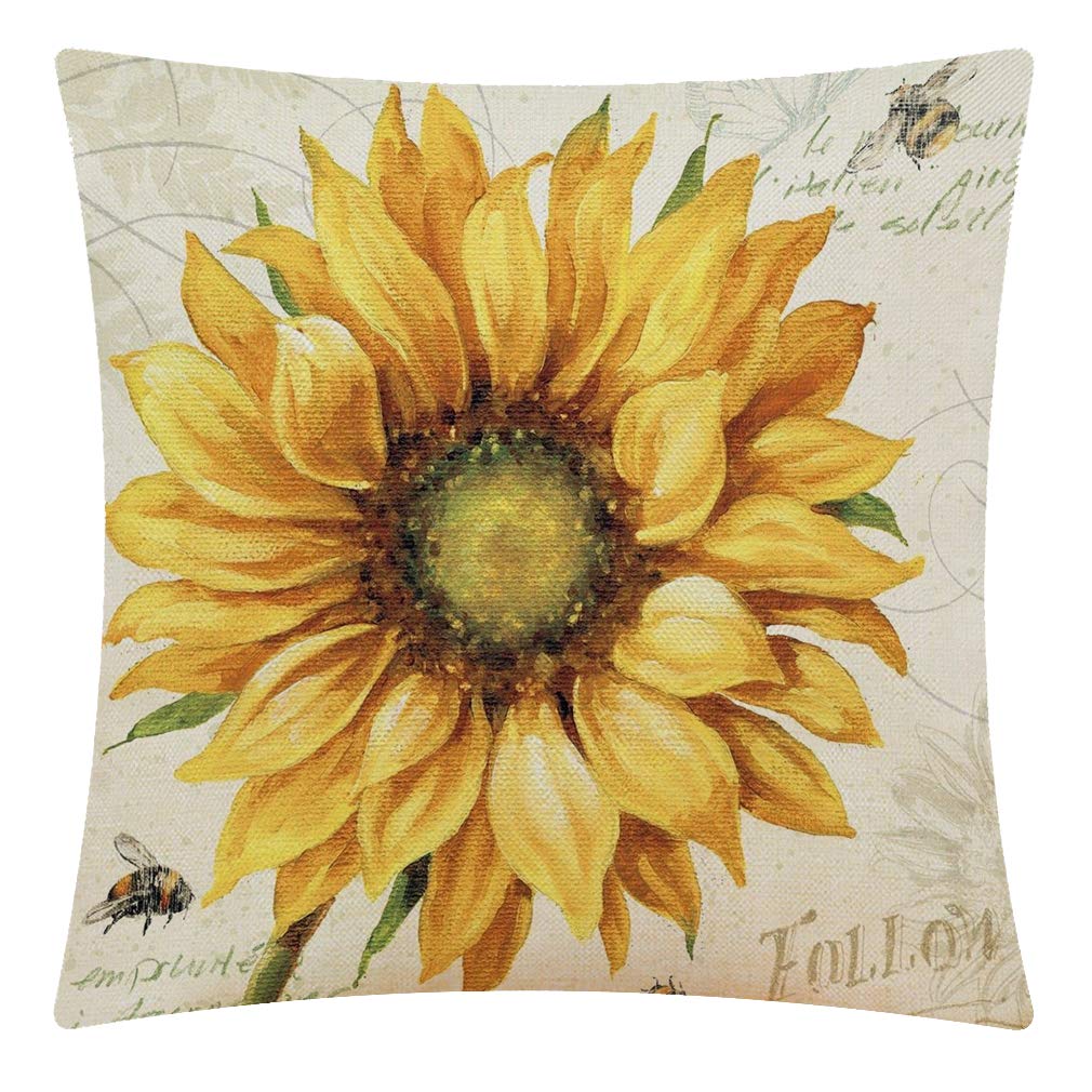 CANSEGO Oil Painting Sunflower Throw Pillow Case,Cotton Linen Cushion Cover Square Standard Home Decorative for Sofa Bedroom Men/Women 18x18 Inch