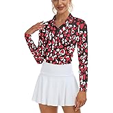 Soneven Womens Golf Shirts Moisture Wicking V Neck Long Sleeve Polo Shirts Collared Tops