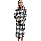 1stvital Womens Plush Hooded Bathrobe Fleece Long House Coat Soft Sleepwear Flannel Winter Robes Fluffy Nightgown with Pocket
