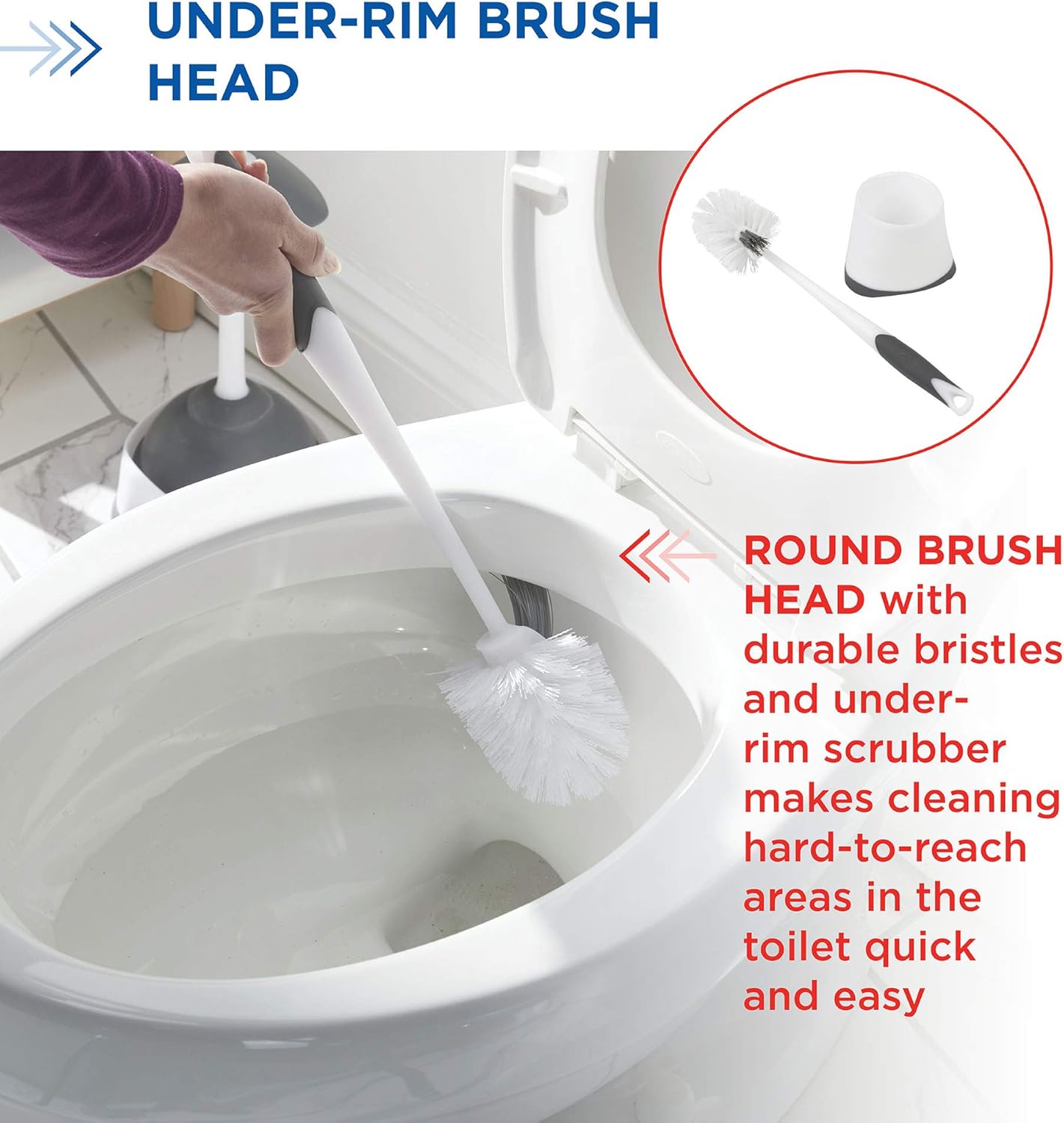 Clorox Under-Rim Toilet Bowl Brush with Corner Storage Caddy, 16" x 5" x 5.5": Home & Kitchen