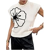 Milumia Women's Floral Cap Sleeve Sweater Vest Crewneck Knit Pullover Tank Tops