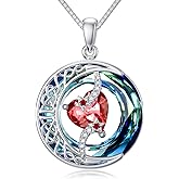 TOUPOP Birthstone Necklace 925 Sterling Silver Moon and Star Pendant with Blue Crystal Celtic Moon Jewelry Anniversary Birthday Gifts for Women Mom Wife Her
