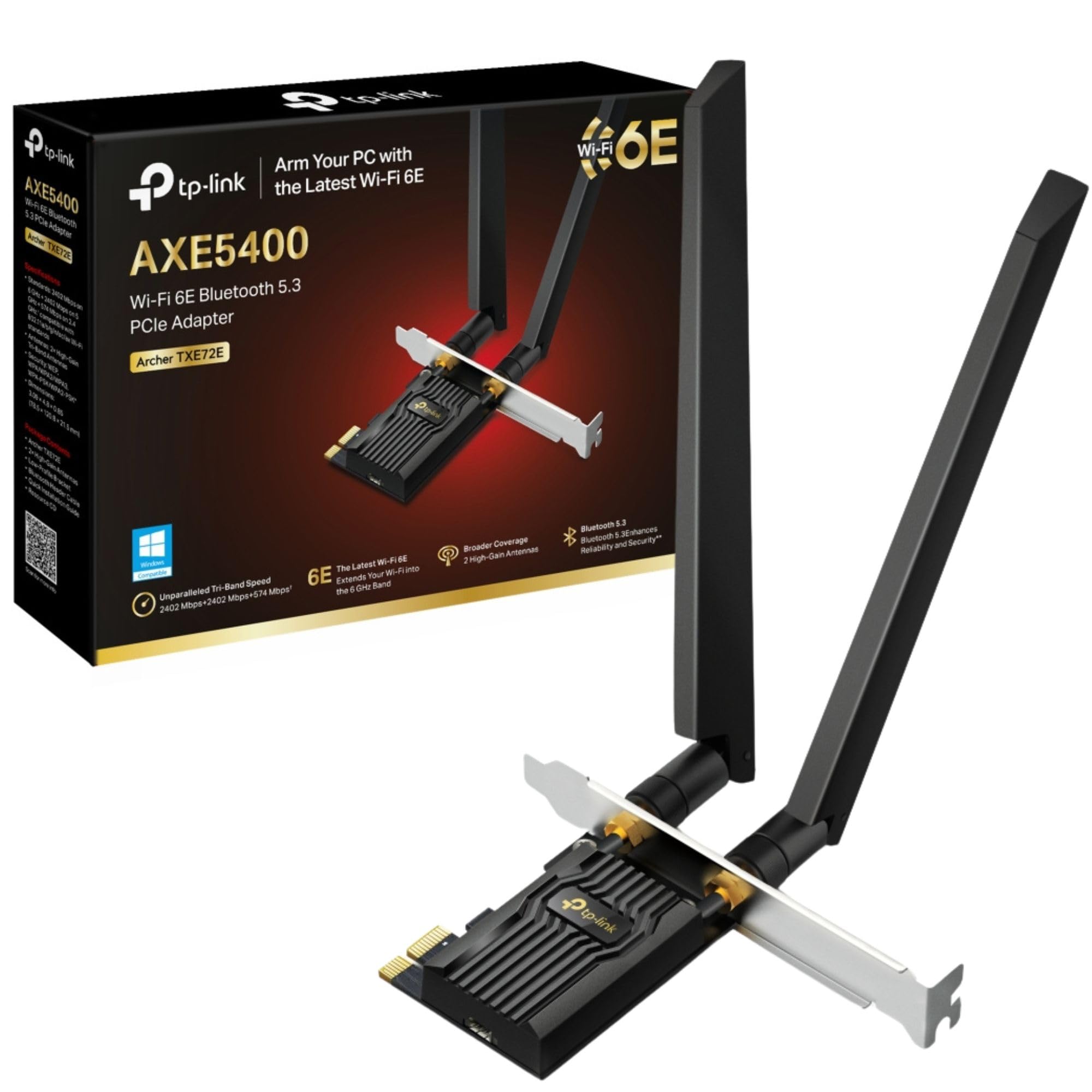 TP-Link Archer TXE72E AXE5400Mbps Tri-Band WiFi 6E Bluetooth 5.3 PCIe Adapter with Two Antennas, Ultra-Low Latency WiFi Adapter for PC, Ideal for AR/VR, 8K Streaming, Supports Windows 11, Easy Setup — image 1
