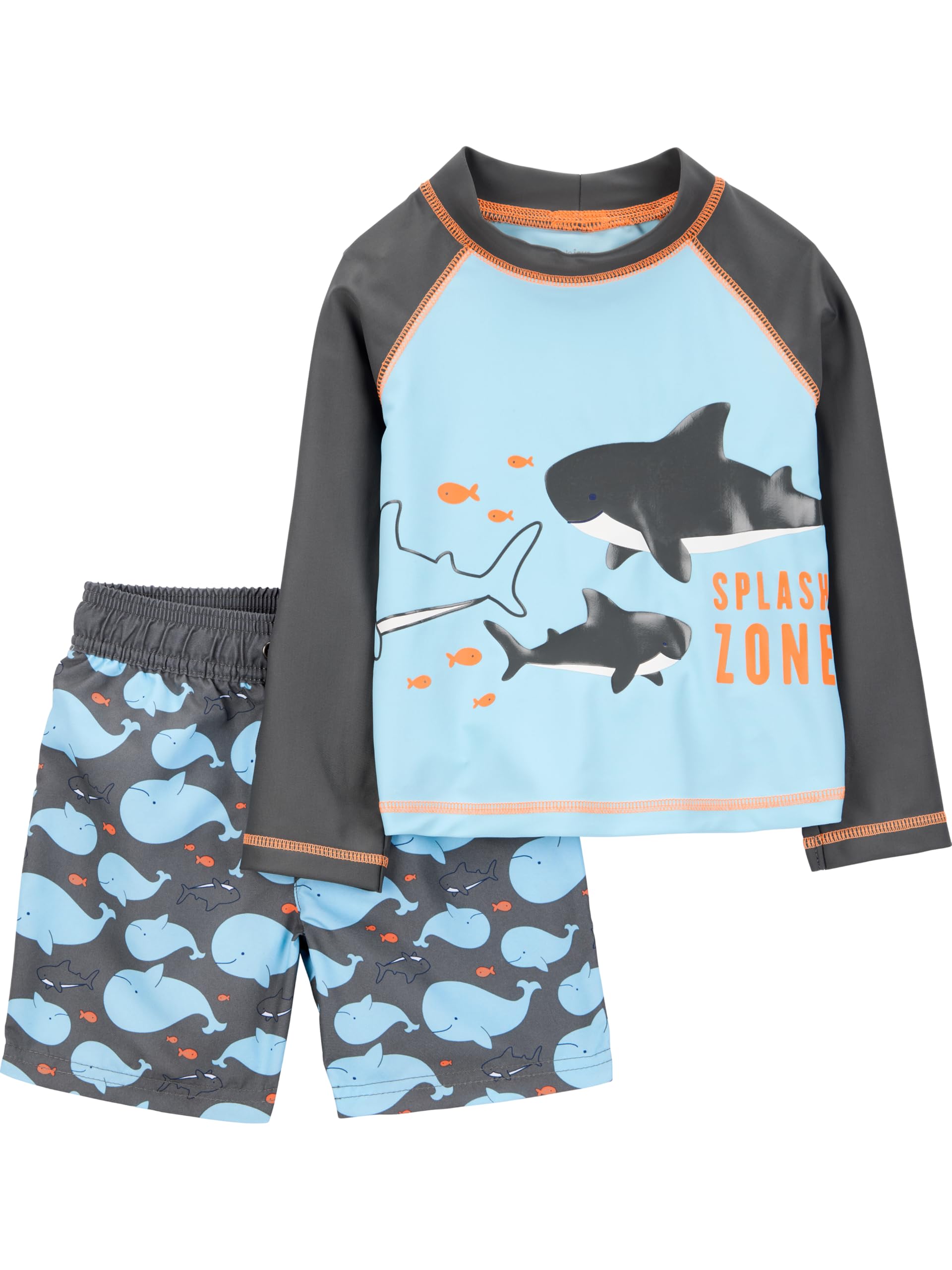 Photo 1 of Simple Joys by Carter's Toddler Boys 2-piece Swimsuit Trunk and Rashguard, Blue Whales, 3T