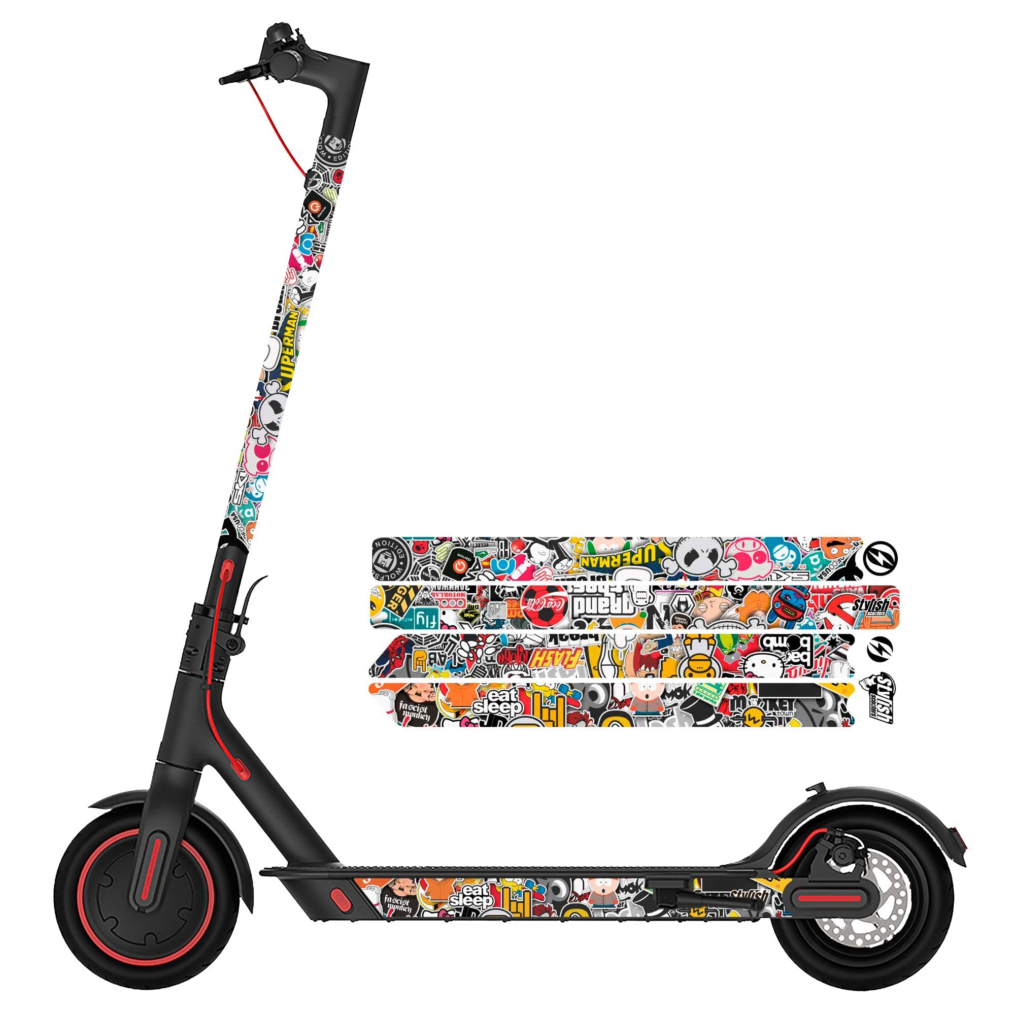 Custom Vinyl StickerBomb 4pz | Model Compatible with Xiaomi M365 Normal and Pro Electric Scooter