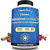 Nutrivein Premium Berberine 1200 mg with Ceylon Cinnamon - 120 Capsules: High-Absorption Berberine Supplement for Defenses, Digestion, & Metabolism